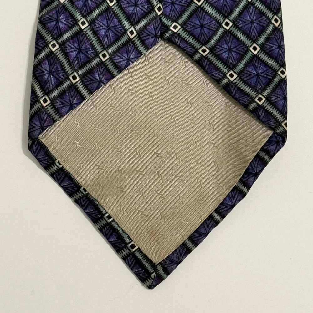 Vintage Adolfo Couture Purple Geometric 100% Silk Necktie Men's Classic Tie